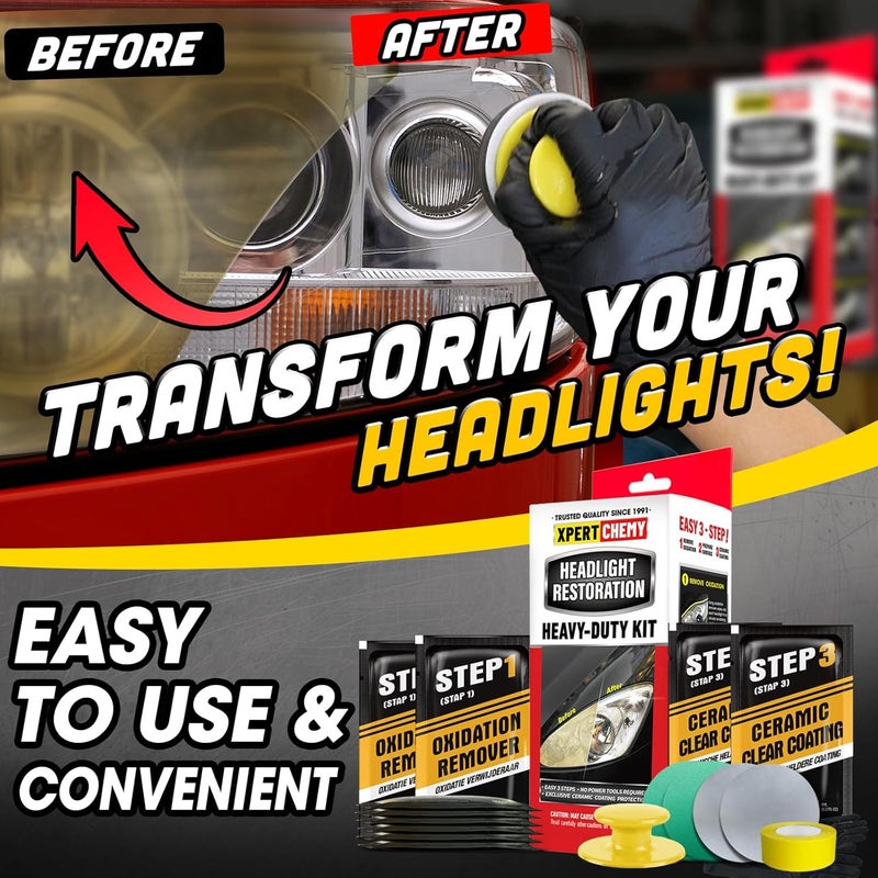 XPERTCHEMY Headlight Restoration Kit-Headlight Cleaner Removing The Heavy-Duty Yellowing, Clouding and Stains, Even Buffs Out Unsightly Hairline Scratches,No Power Tools Needed - Image 3
